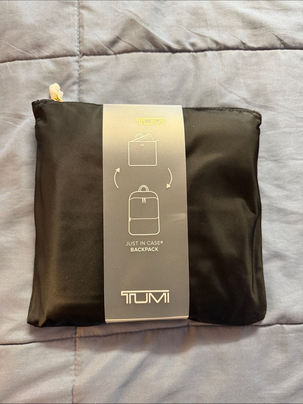 Tumi Black Packable "Just In Case" Backpack in Pouch